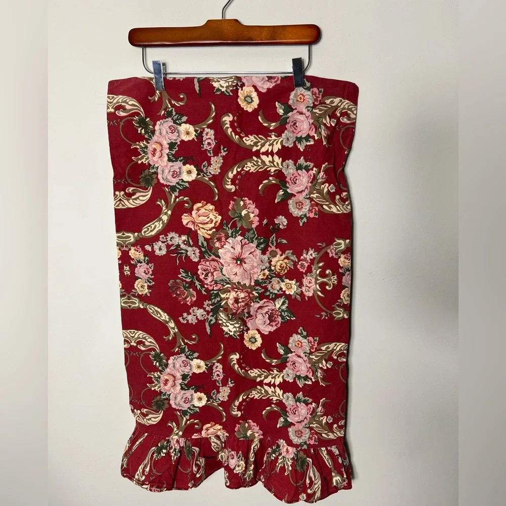 Vintage Ralph Lauren 100% Cotton Pillowcase Ruffle Trim Red Floral Rose